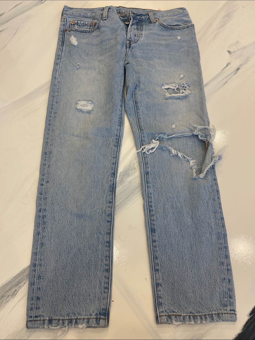 Levi's Light Blue Distressed Straight Jeans for Women